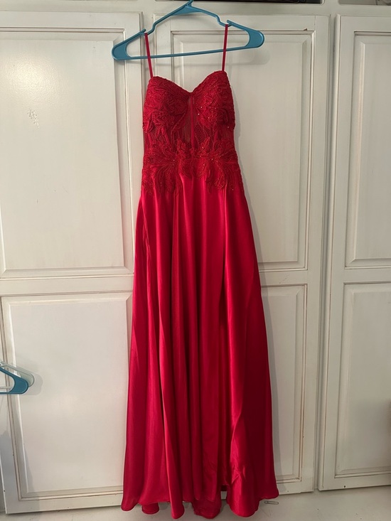 Blondie Nites Dresses & Skirts - Blondie Nites Red Lace Bodice Satin Maxi Dress